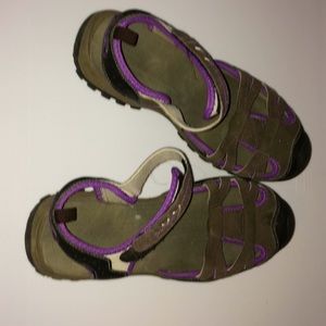 brown and purple sandals